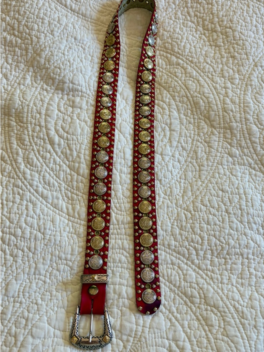 Vintage 80s Sand Castle NY Studded Leather Western Belt in Cherry Red (OS)